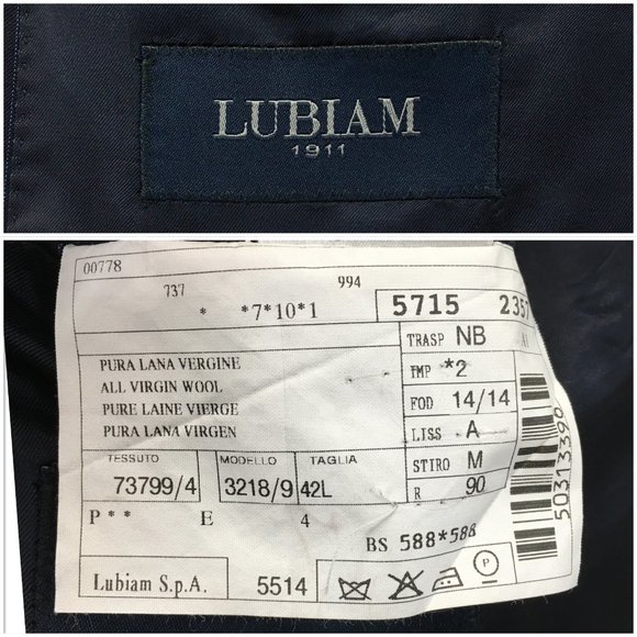Lubiam 1911 Mens Two Piece‎ Suit Size 42L Jacket Blazer Pants Wool Casual Blue - Picture 7 of 16